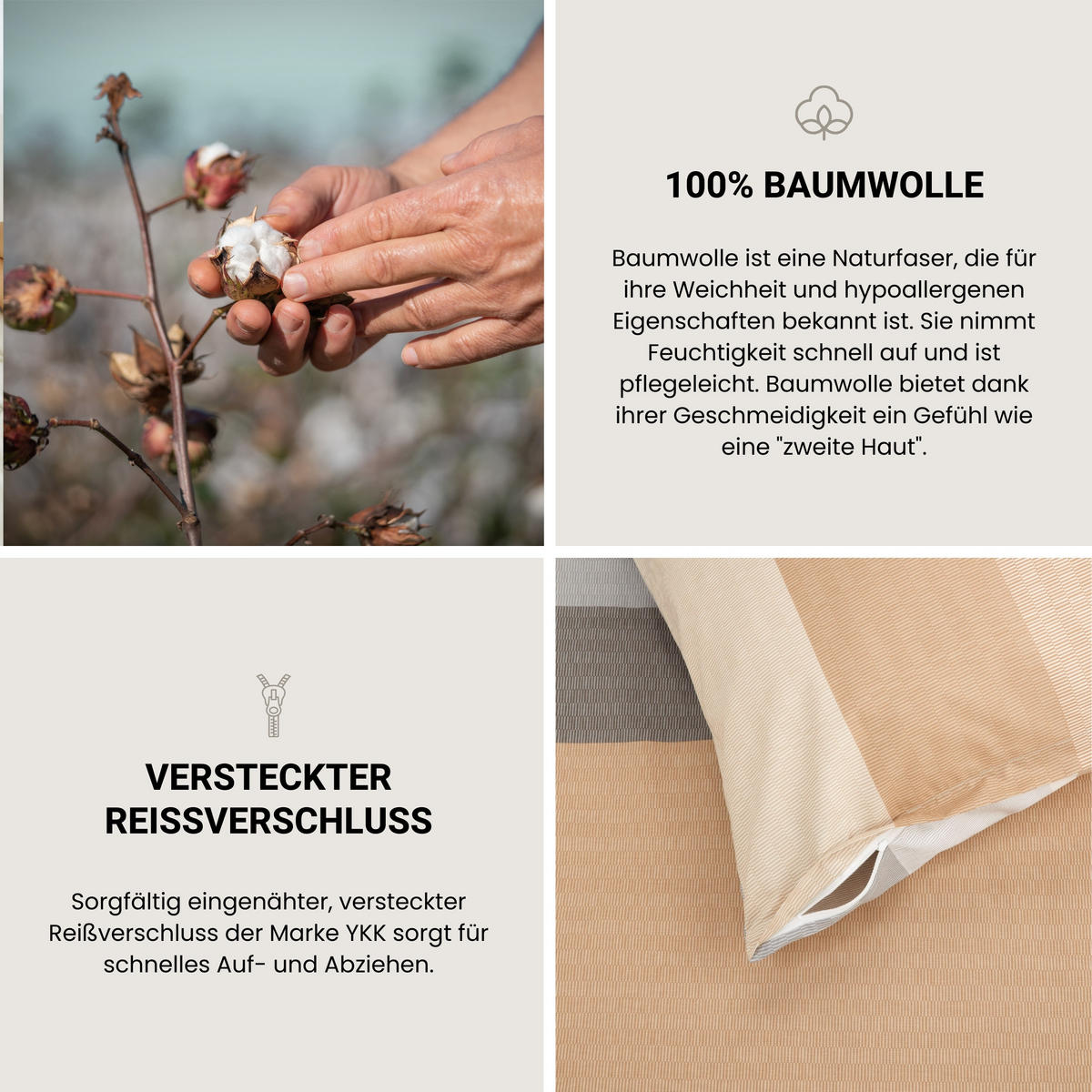 BETTWÄSCHESET Endy Stripes - Renforcé - 2-teilig - 135 x 200 cm - Sand - Sandfarben, Textil (135/200cm) - SCHIESSER