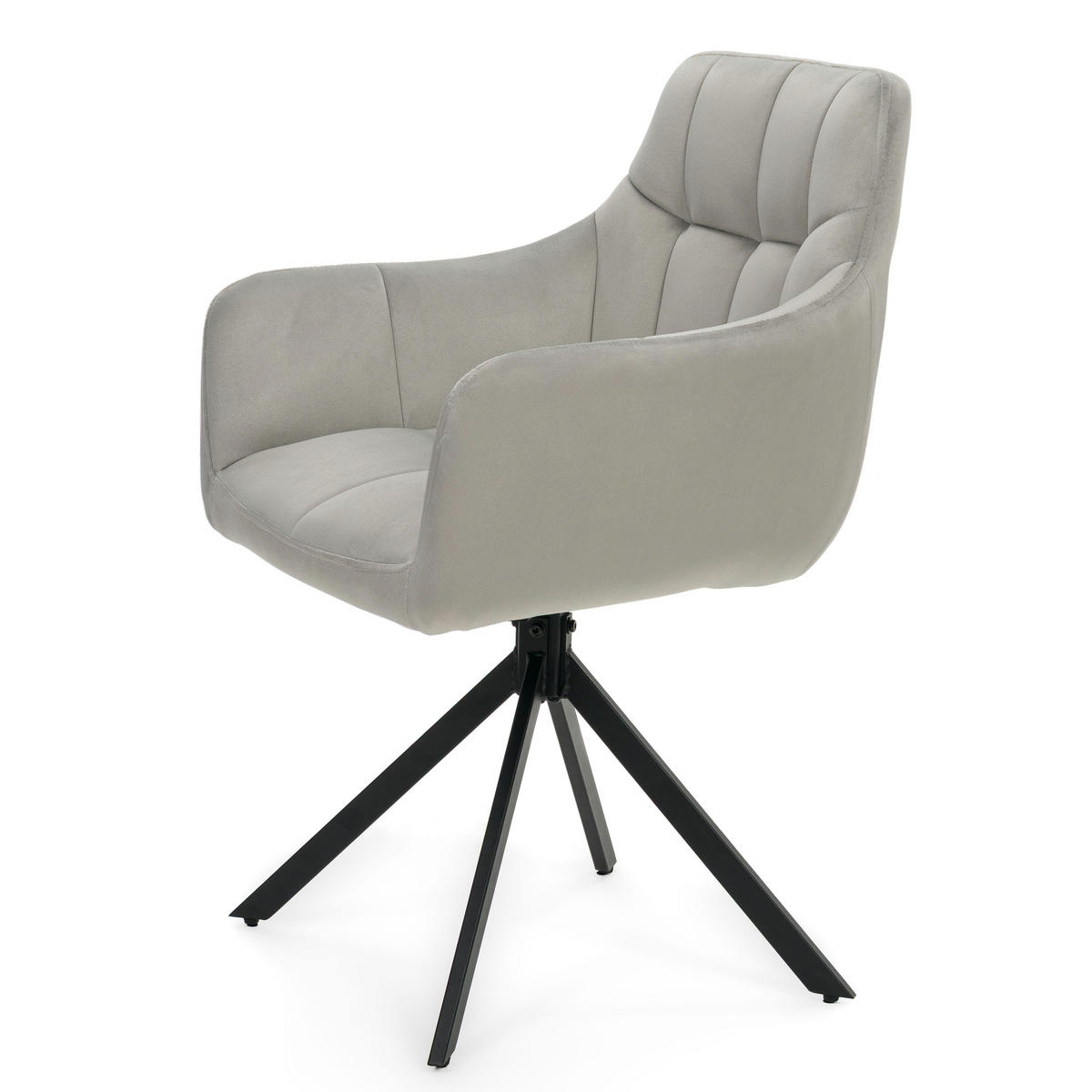 STUHL FANO X drehbar gepolsterter mit Steppung - hellgrau - Velour - Hellgrau/Schwarz, Textil/Metall (58/83/59cm) - NEW HOME