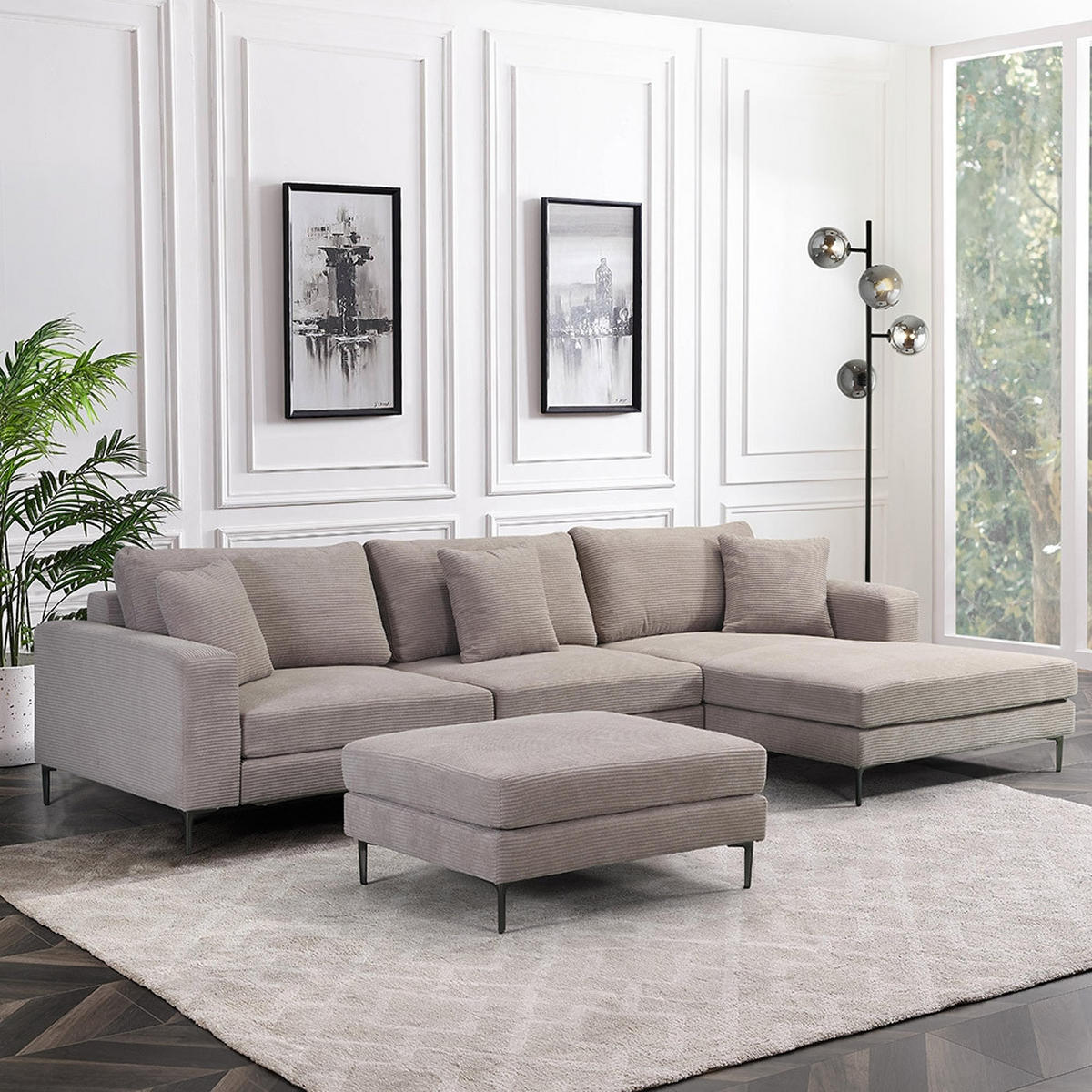 SOFA BELLANO - Beige, L - Rechts - Beige, Holz/Kunststoff (340/188cm) - Home Deluxe