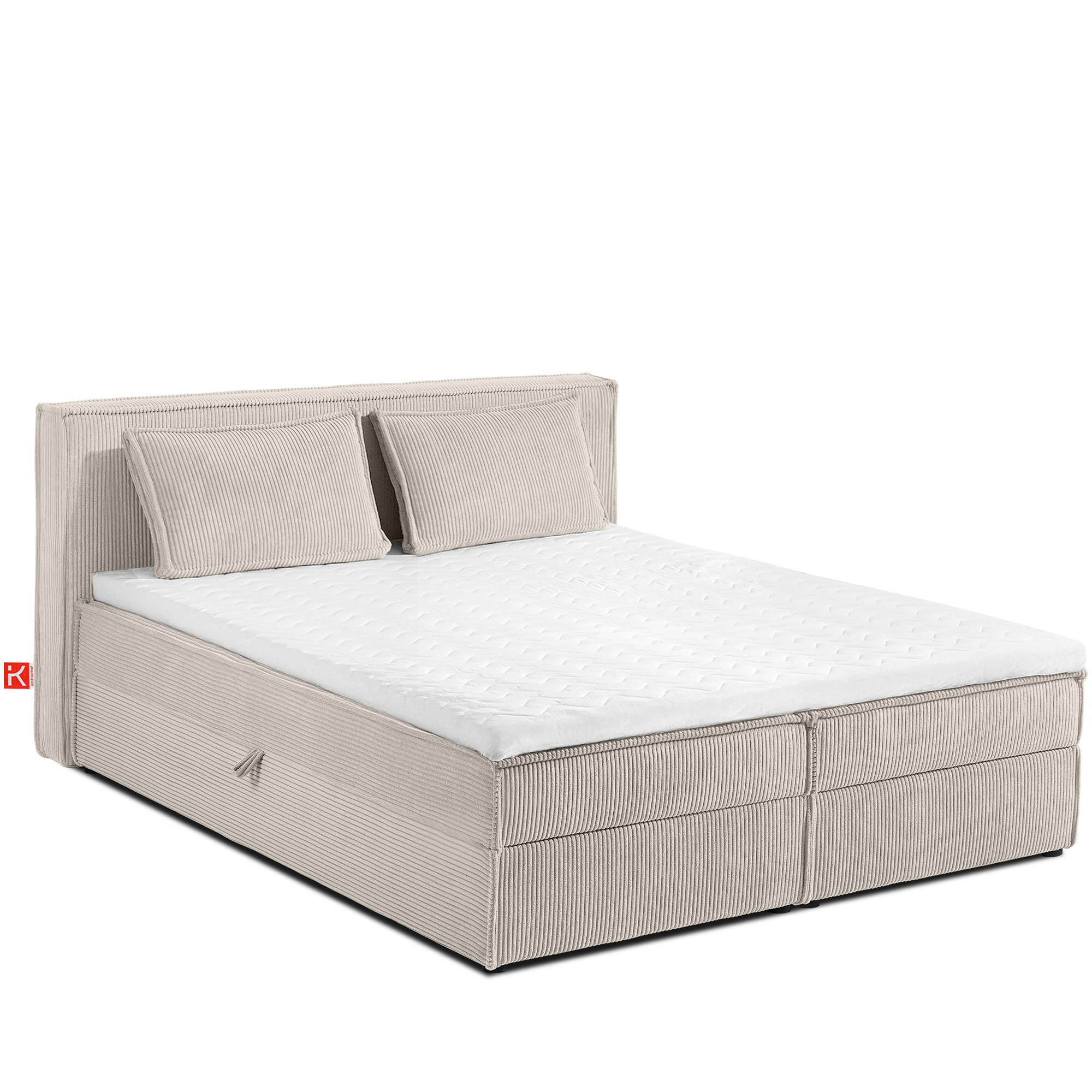BOXSPRINGBETT ROTI mit Stauraum, cremefarben - Creme/Schwarz, Holz/Holzwerkstoff (160/200cm) - KONSIMO®