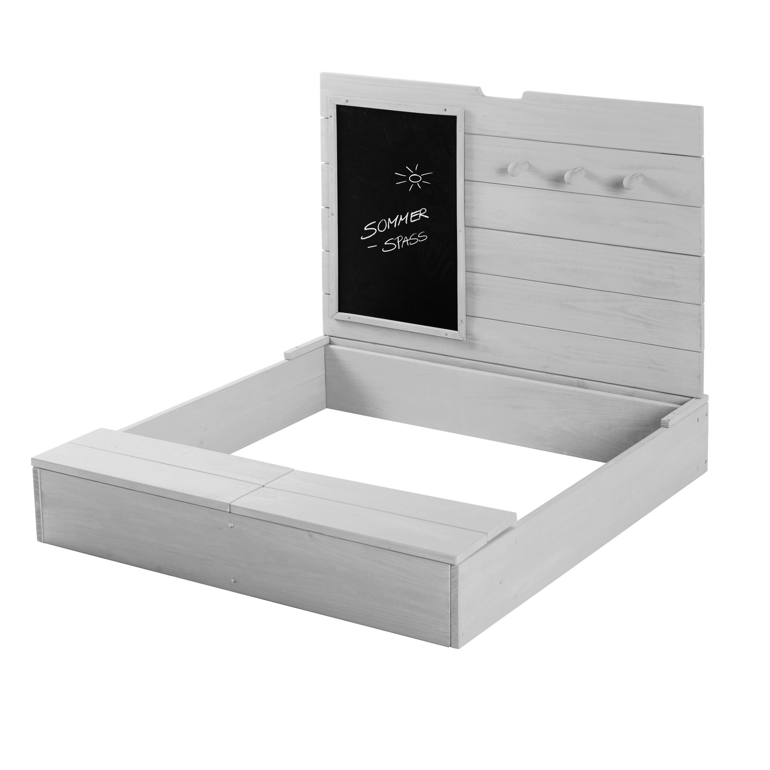 SANDKASTEN mit Deckel, Tafel und Haken grau - Grau, Holz (85/88/65.5cm) - Roba