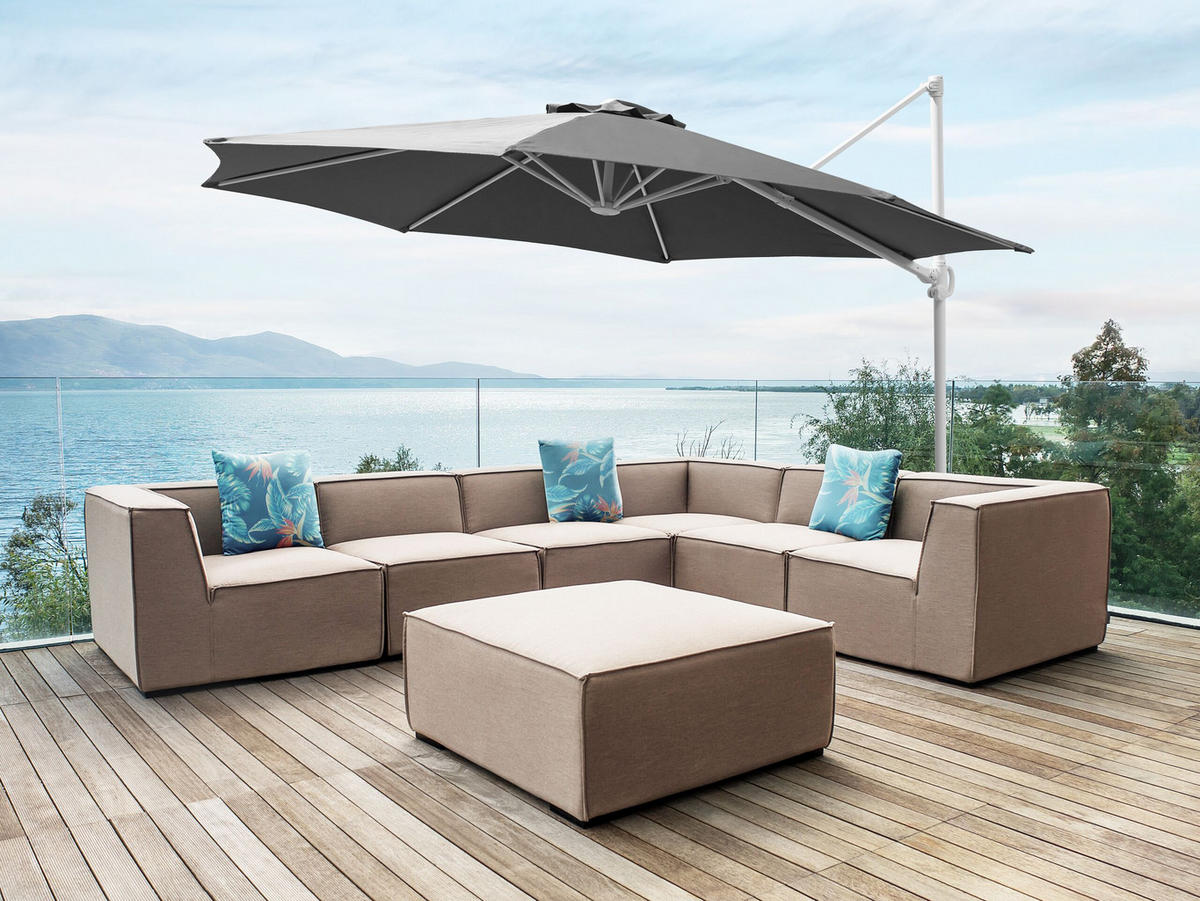 AMPELSCHIRM dunkelgrau/weiß 295 cm Savona II - Weiß/Grau, Textil (295/295cm) - Beliani