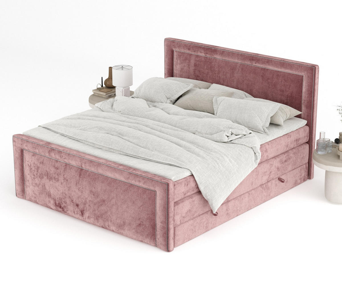 BOXSPRINGBETT Luxora Rosa 160/200 cm - Schwarz/Rosa, Holz/Holzwerkstoff (160/200cm) - Maison de Reve
