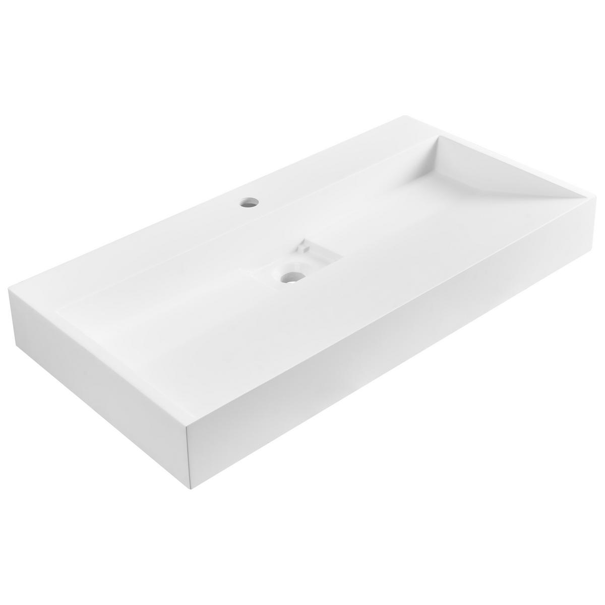 HÄNGEWASCHBECKEN Weiß 90/46 cm Mineralguss Quenko - Weiß, Naturmaterialien (90/12/46cm) - Beliani