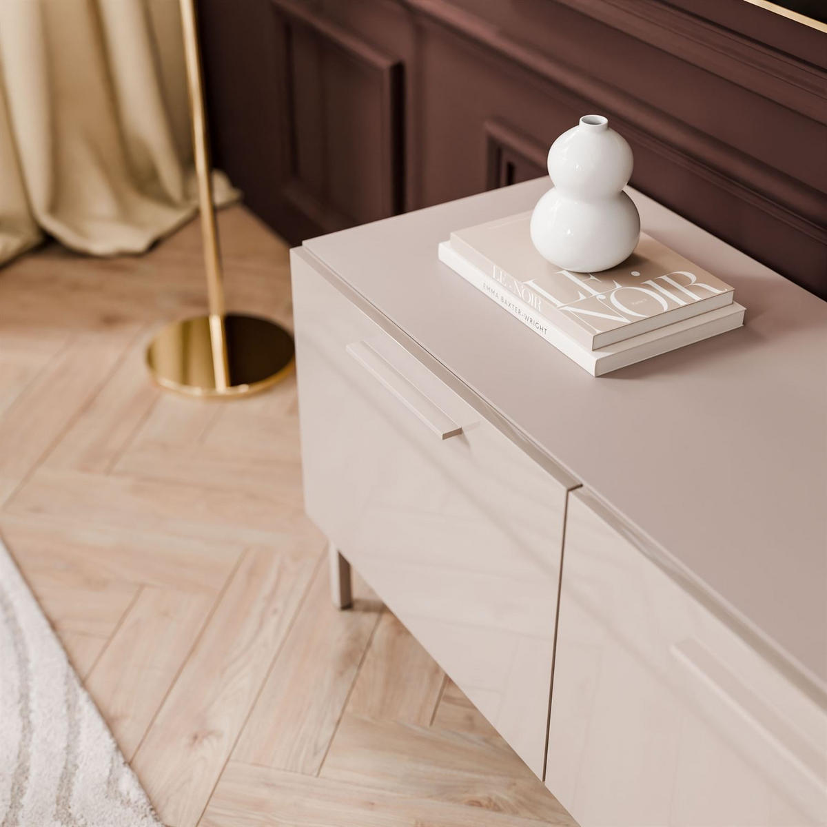 TV-ELEMENT AURA 100 KASCHMIR Hochglanz auf geraden kaschmirfarbenen Beinen - Kaschmir, Holzwerkstoff (100/51/40cm) - Lookway