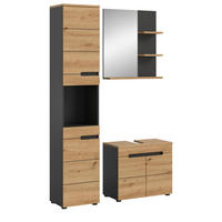 BADMÖBEL-SET Eiche, grau 3-teilig 116 cm, Komplettset mit Soft-Close - Schwarz/Eiche Artisan, Glas/Holzwerkstoff (116/193/34cm) - Inn.Furn