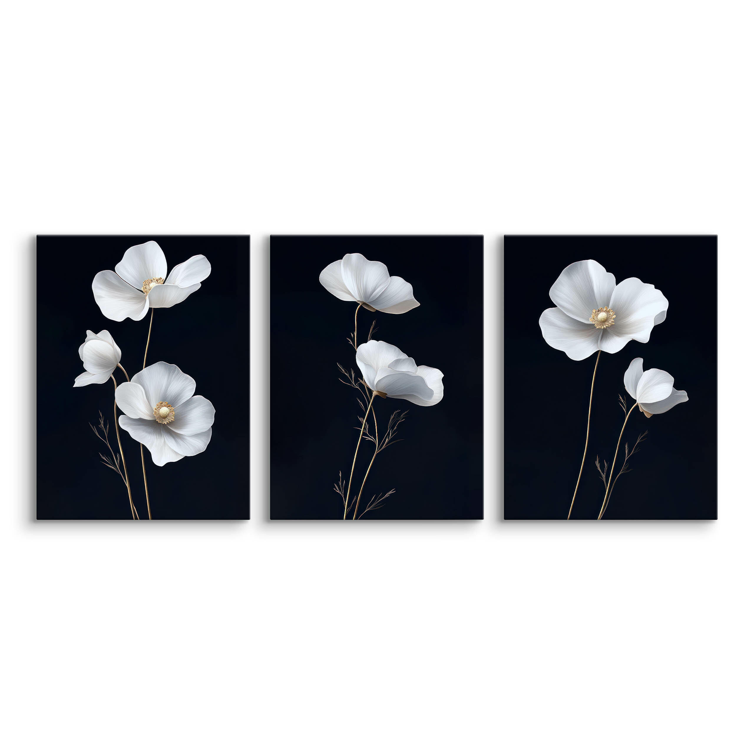 LEINWANDBILDER 3-es Set Feldblumen Natur - Beige/Schwarz, Textil (90/40cm) - Muralo