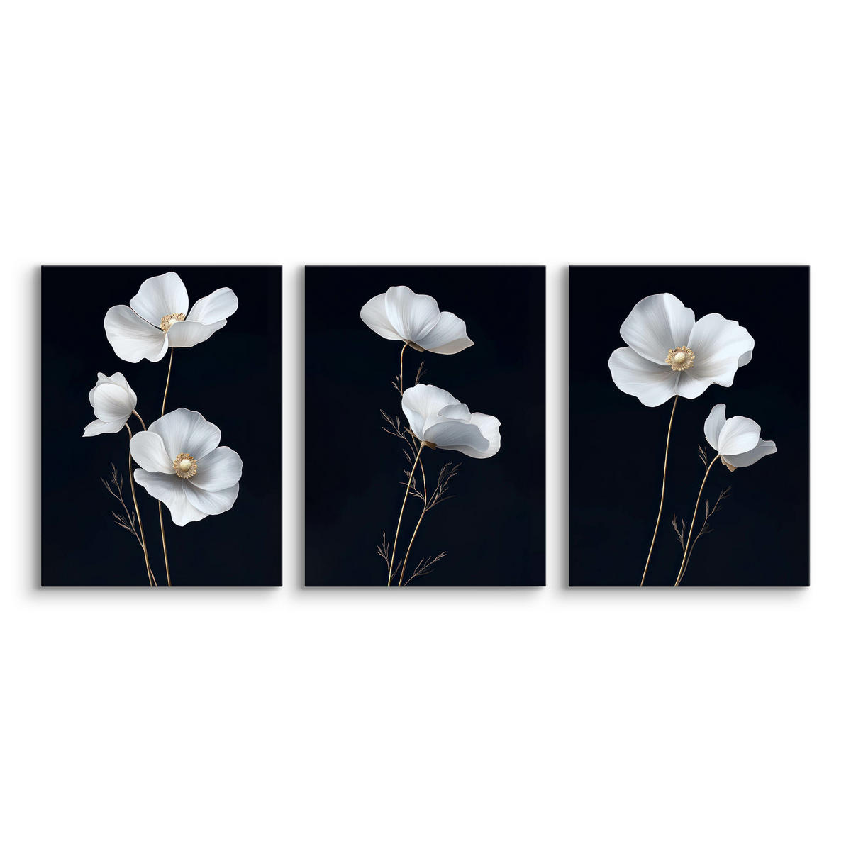 LEINWANDBILDER 3-es Set Feldblumen Natur - Beige/Schwarz, Textil (90/40cm) - Muralo