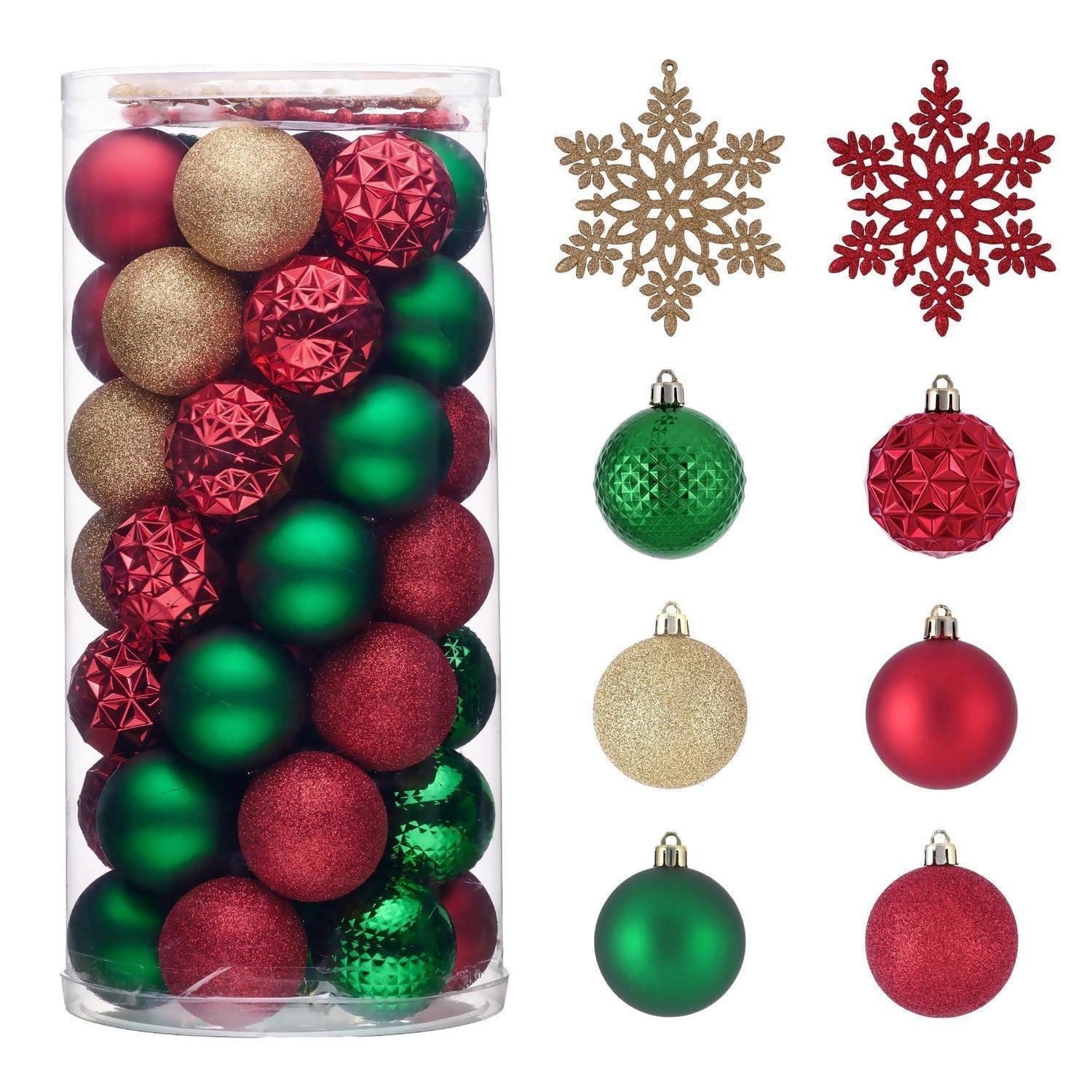 WEIHNACHTSKUGELN 50-teiliges Set Kunststoff Rot Grün Gold 5 cm - Multicolor, Kunststoff (6/6/6cm)