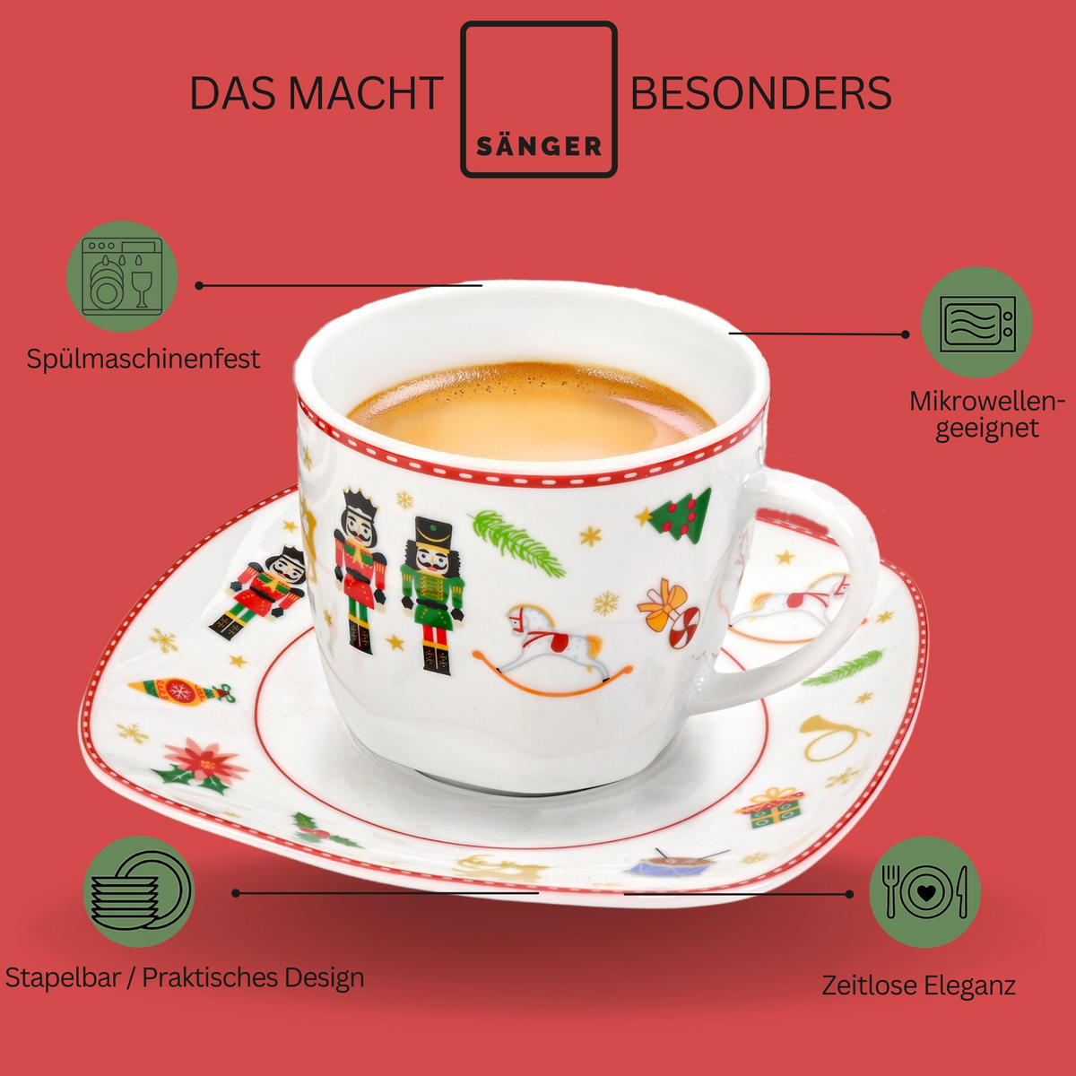 KAFFEETASSEN SET BILGOLA NUSSKNACKER DESIGN - 12 teilig aus Porzellan - Weiß, Keramik (46/28/46cm) - Sänger