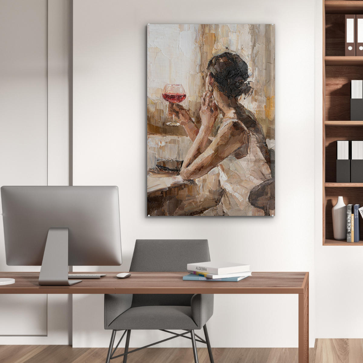 ACRYLGLASBILD Ölgemälde - Frau - Wein 60x90 cm - Hellbraun, Glas (60/90cm) - MuchoWow