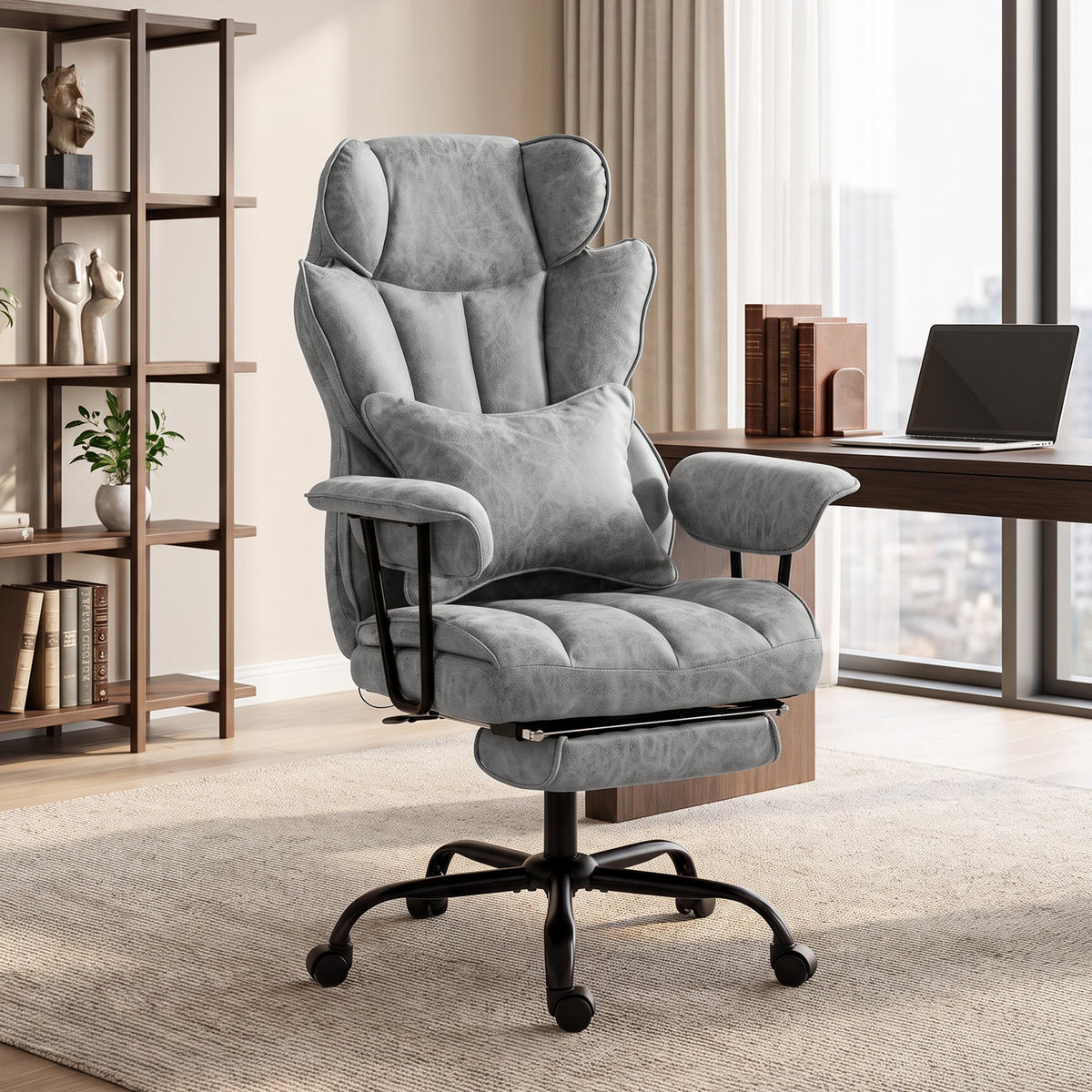KONTORSSTOL Leathaire Grå - Svart/Grå, Textil/Plast (77/126/76cm) - HOMCOM