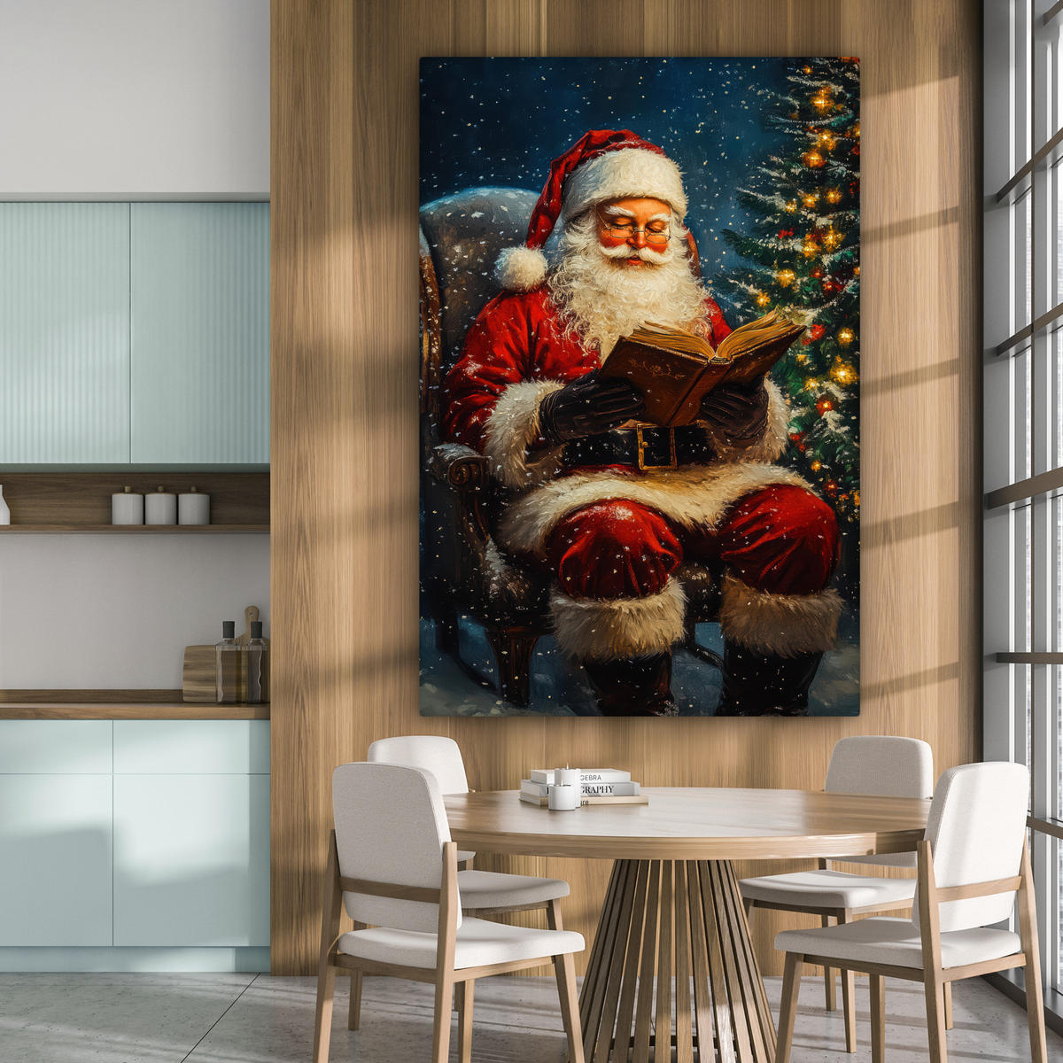 OBRAZ NA PLÁTNĚ Otec Vánoc - Vánoce - Zima - Vánoční stromek 90x140 cm - bordeaux, textil (90/140cm) - MuchoWow
