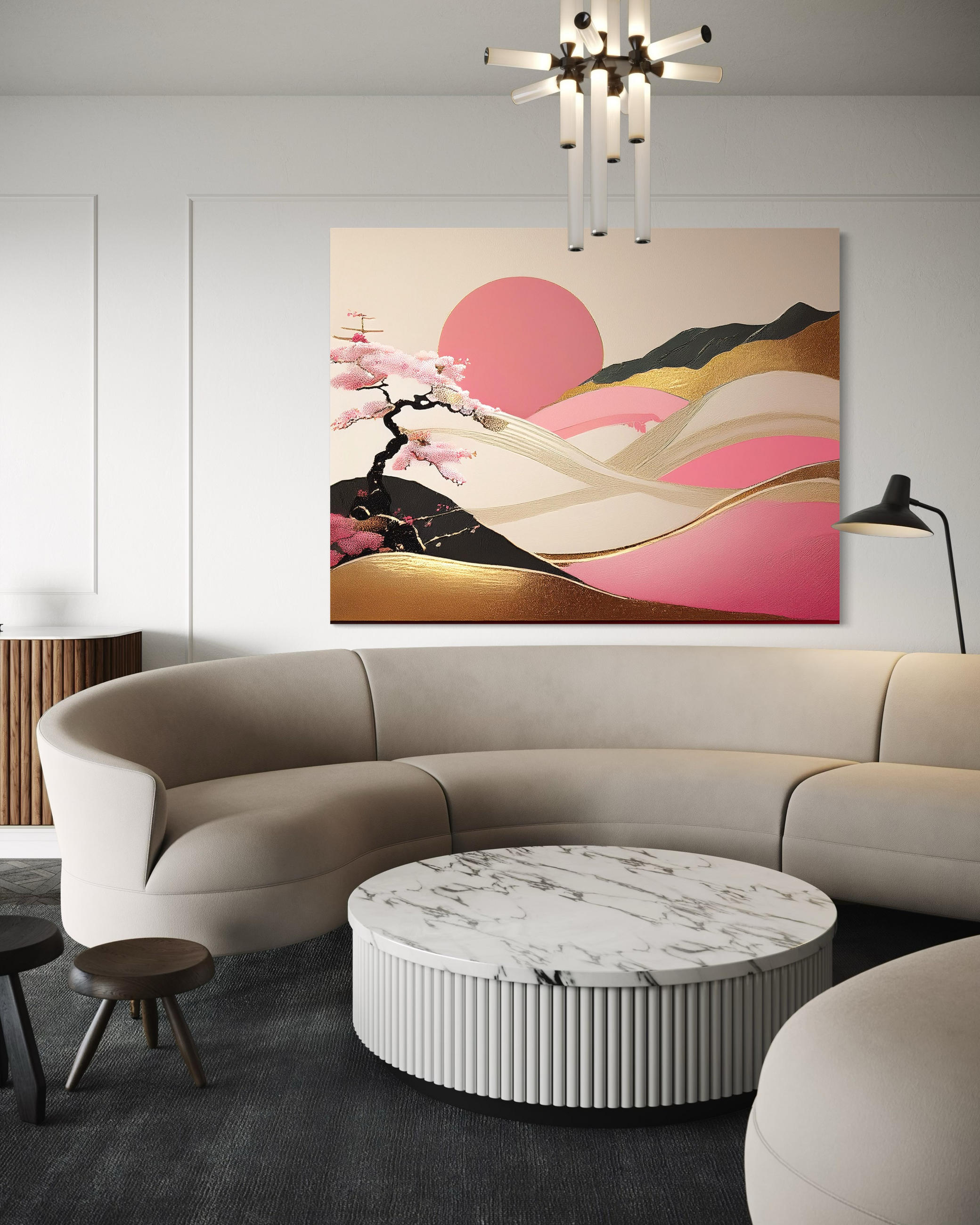 WANDBILD asiatische landschaft abstraktion - Pink, Textil (60/40cm) - Feeby