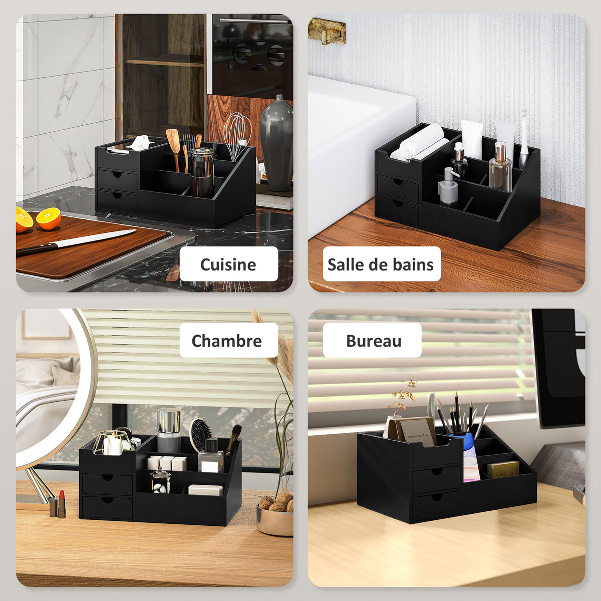 SCHREIBTISCHORGANISATOR DE-16706 Schwarz - Schwarz, Naturmaterialen (20/15/33cm) - ComfortXL