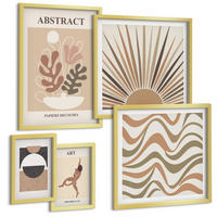 BILDER SET 5er Set - 50x50 cm & 20x30 cm & 40x60 cm Goldrahmen - Matisse Boho abstrakte Muster - Goldfarben, Kunststoff (40/60cm) - TULUP