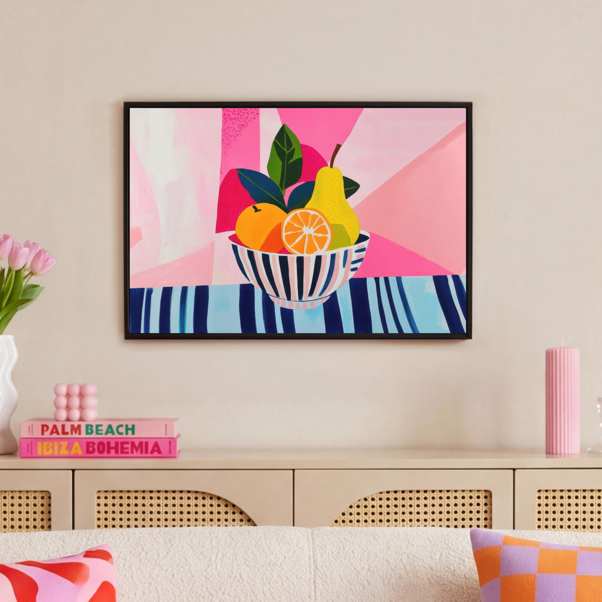 LEINWAND Bilder mit Rahmen - Obst - Abstrakter Hintergrund - Rosa - 60x40 - Pink, Textil (60/40cm) - MuchoWow