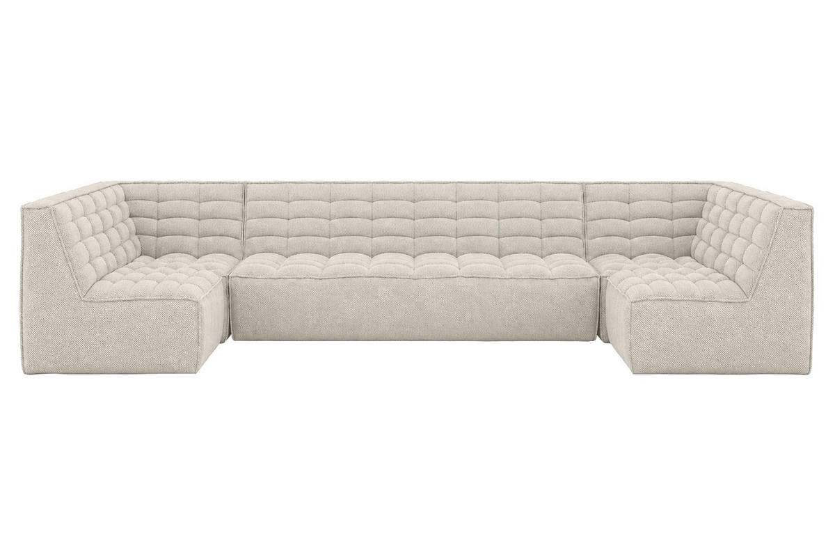 ROHOVÁ SEDAČKA modulární ve tvaru U, plyšová tkanina Pop, Béžová, LAZY U Medium - béžová, dřevo (386/76/173cm) - Kaiser Möbel