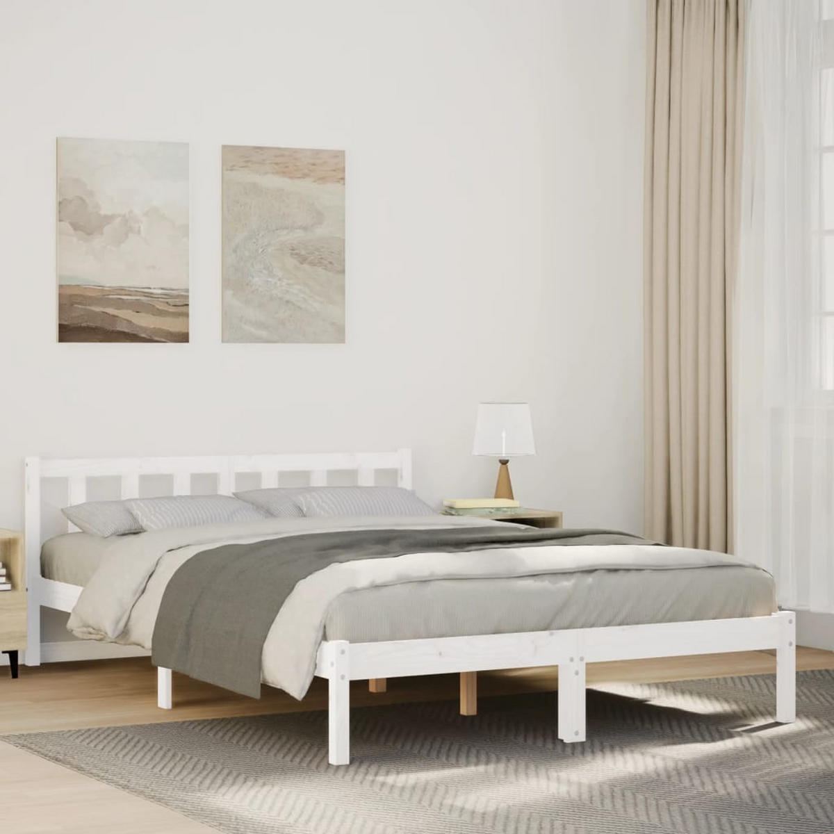 MASSIVHOLZBETT Extra Lang Ohne Matratze Weiss 140/220 Kieferholz - Weiß, Holz (140/220cm) - vidaXL