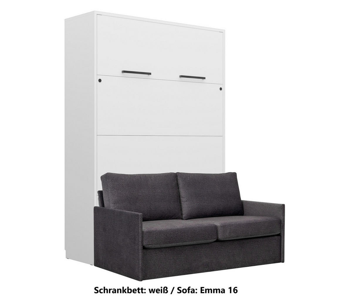 SCHRANKBETT Wandbett GN 140x200 weiß mit LED & Sofa - Dunkelgrau - Dunkelgrau/Schwarz, Holz/Holzwerkstoff (140/200cm) - QMM TraumMöbel