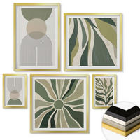 WANDBILDER 5er Set - 50x50 cm & 20x30 cm & 40x60 cm Goldrahmen - Bemalte Blätter mit Grün - Goldfarben, Kunststoff (40/60cm) - ArtPrintCave