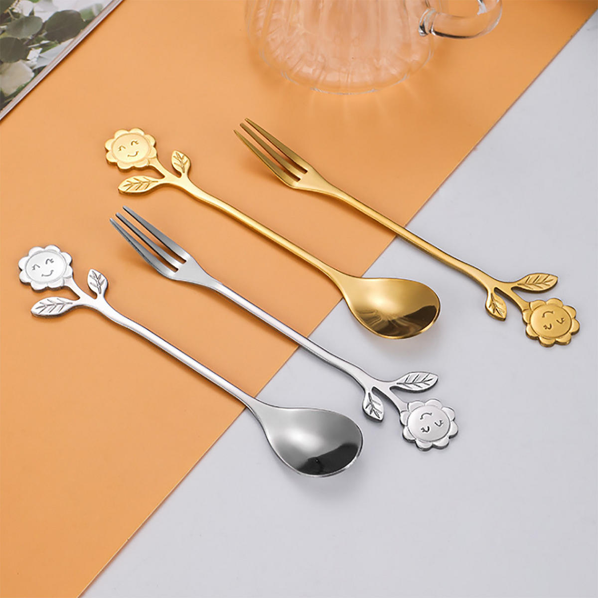 BESTECK-SET 2-teiliges Besteck-Set Edelstahl gold - Goldfarben, Metall