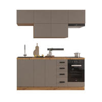 KÜCHENZEILE 240 - Langen KL2-M240 in Beige/Matt - Beige/Schwarz, Holz/Metall (240/212/58cm)