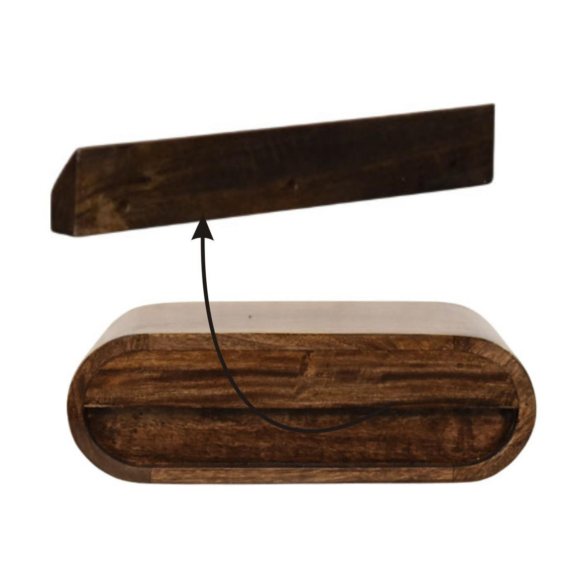 NACHTTISCH Abgerundet, wandmontiert in Classic Grey-Finish - Dunkelbraun/Messingfarben, Holz/Metall - Artisan Furniture