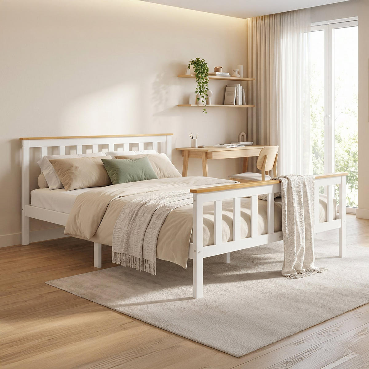 HOLZBETT 140/200 cm weiß natur - Weiß, Holz (140/200cm) - Homestyle4u
