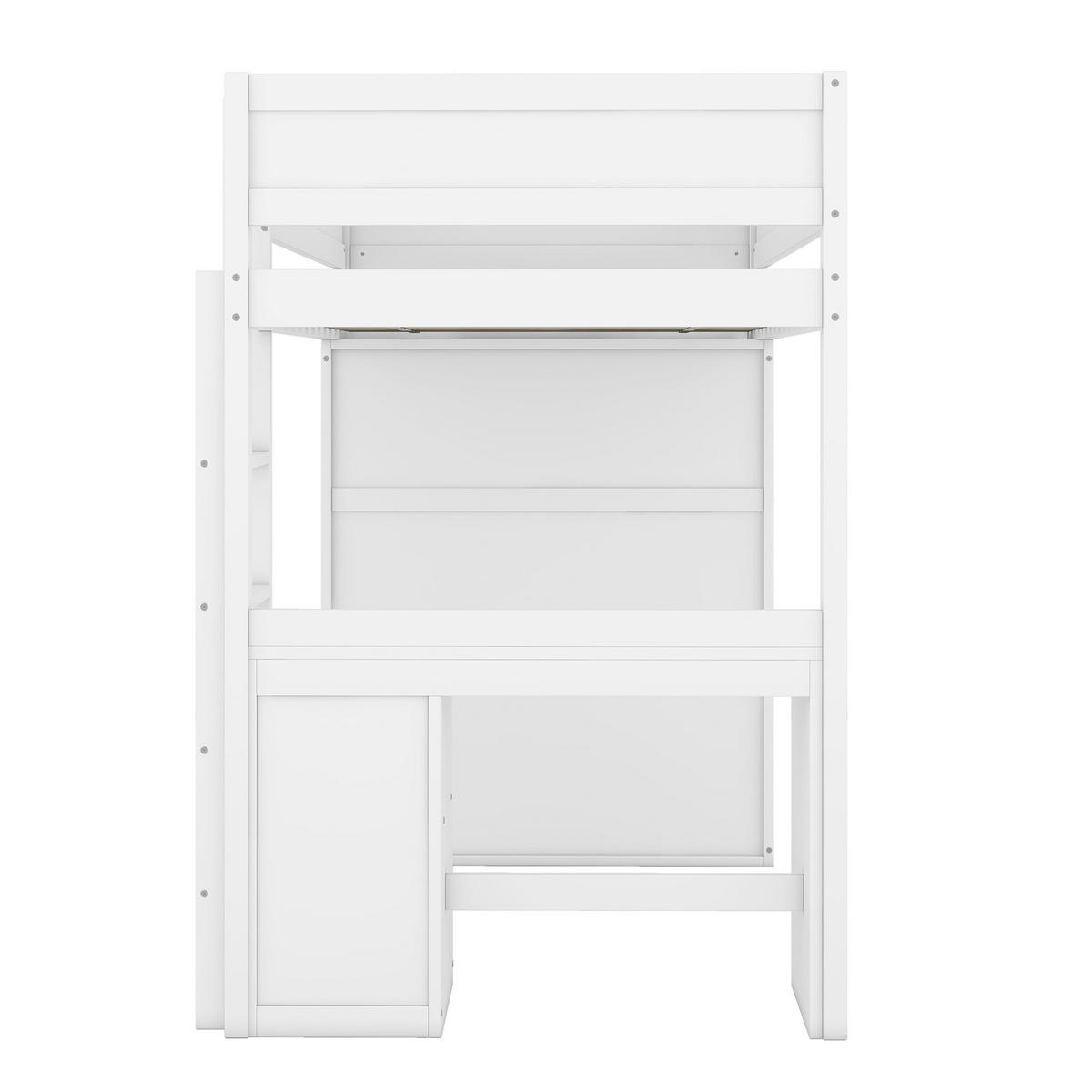 HOCHBETT aus Kiefernholz und MDF 90x200 cm Weiß mit Kleiderschrank, Schreibtisch und Schubladen - Weiß, Holzwerkstoff (90/200cm) - IVMEU