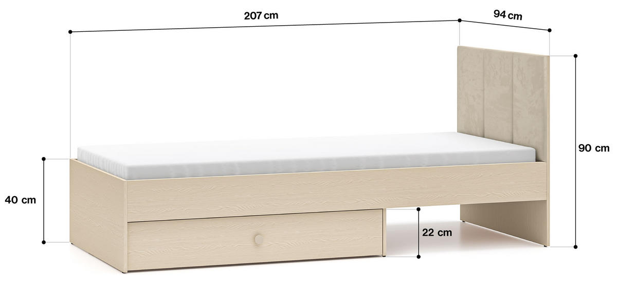 BETT Mevel Wüstensand 94 / 207 / 90cm - Grau, Holz/Holzwerkstoff (90/200cm) - Feldmann-Wohnen