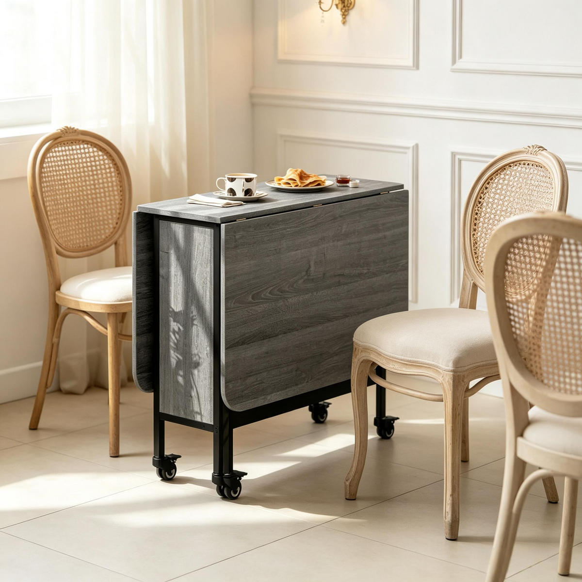 KLAPPTISCH 80-130/80/74 cm mit Rollen und Ablagefach DE-39944 Grau - Grau, Holzwerkstoff (80/130/74cm) - ComfortXL