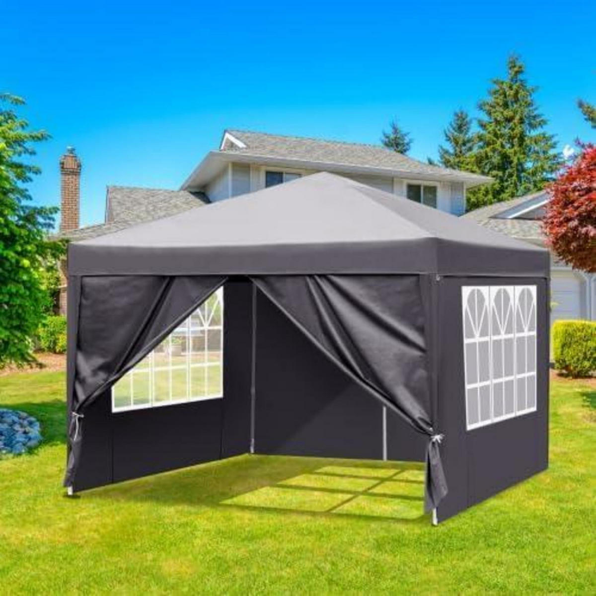 FALTPAVILLON 3 x 3 m Dunkelgrau Wasserdicht UV Schutz - Anthrazit, Metall (255/300/300cm)