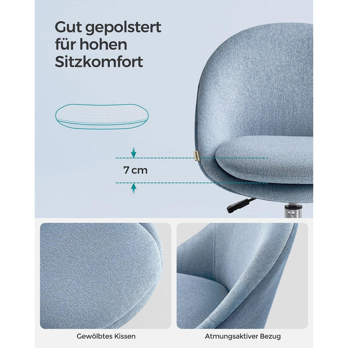 SCHREIBTISCHSTUHL ACCRA - Blau, Metall (60/90/60cm) - Hansiro