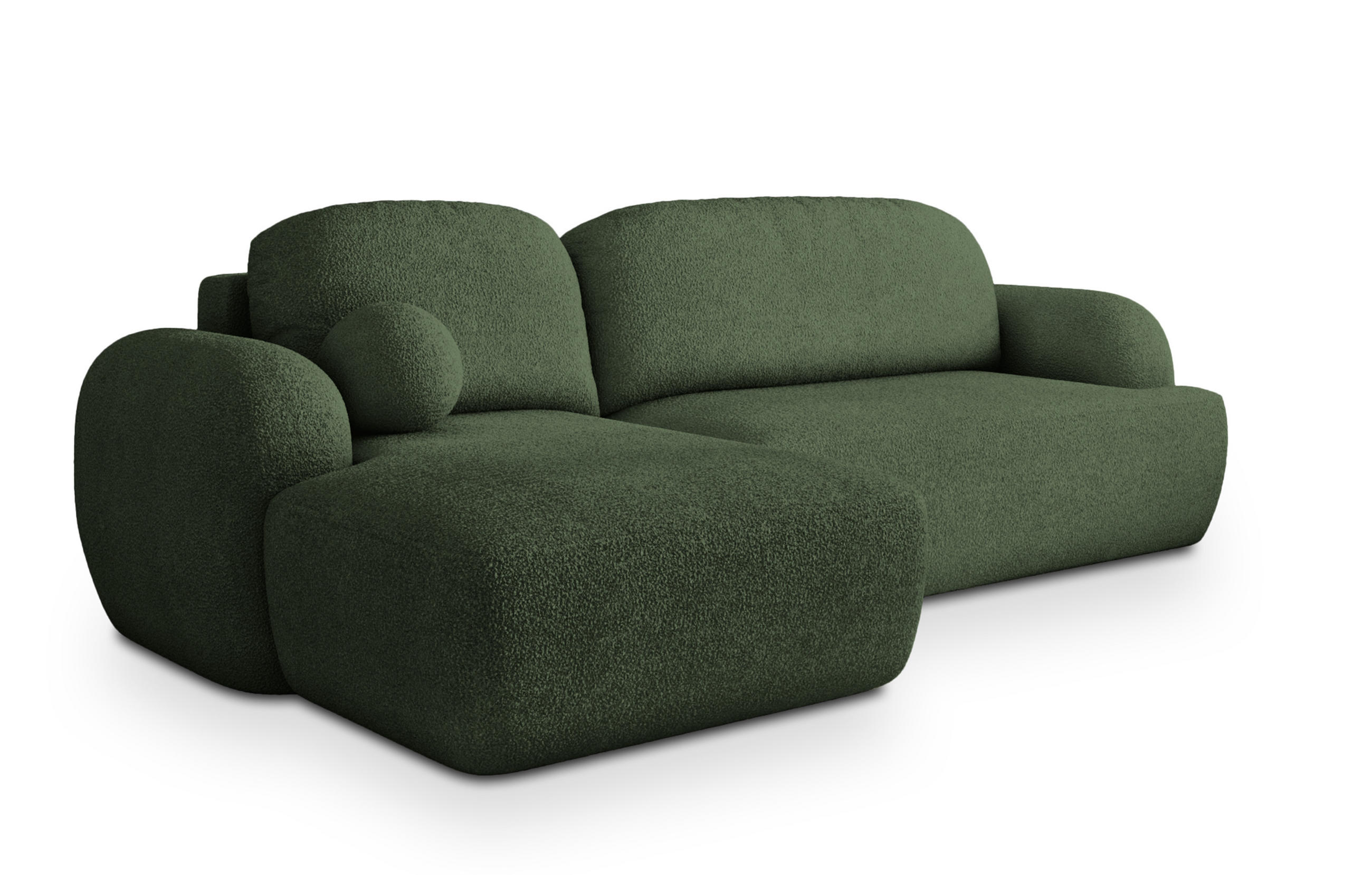ECKSOFA MODENZA N L-S Grün Boucle-Stoff mit Schlaffunktion - Grün, Holz (266/148cm) - MASSENO