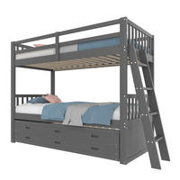 ETAGENBETT 90/200 cm mit Ausziehbett, 3 Schubladen und Leiter aus Kiefernholz und MDF, Grau - Grau, Holzwerkstoff (90/200cm) - Redom