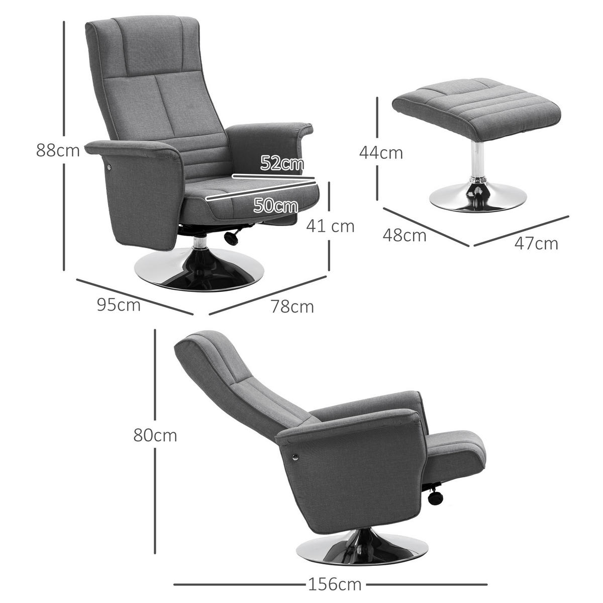 MASSAGESESSEL mit Fußhocker, Elektrischer Relaxsessel mit Liegefunktion Stahl - Dunkelgrau, Kunststoff (95/88/78cm) - HOMCOM