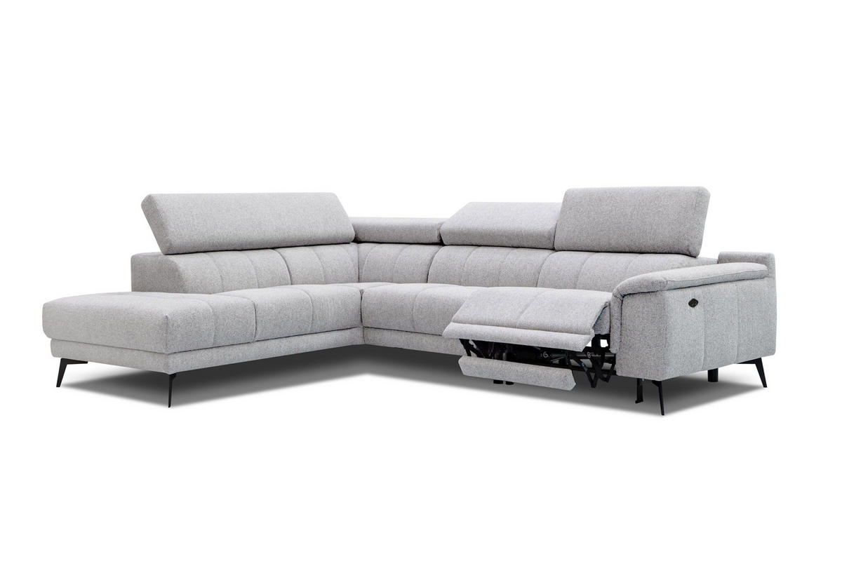 ECKSOFA FIERO 5-Sitzer mit 1 Relaxfunktion, hellgrau - Hellgrau, Holzwerkstoff/Textil (228/290cm) - Courtois Laville