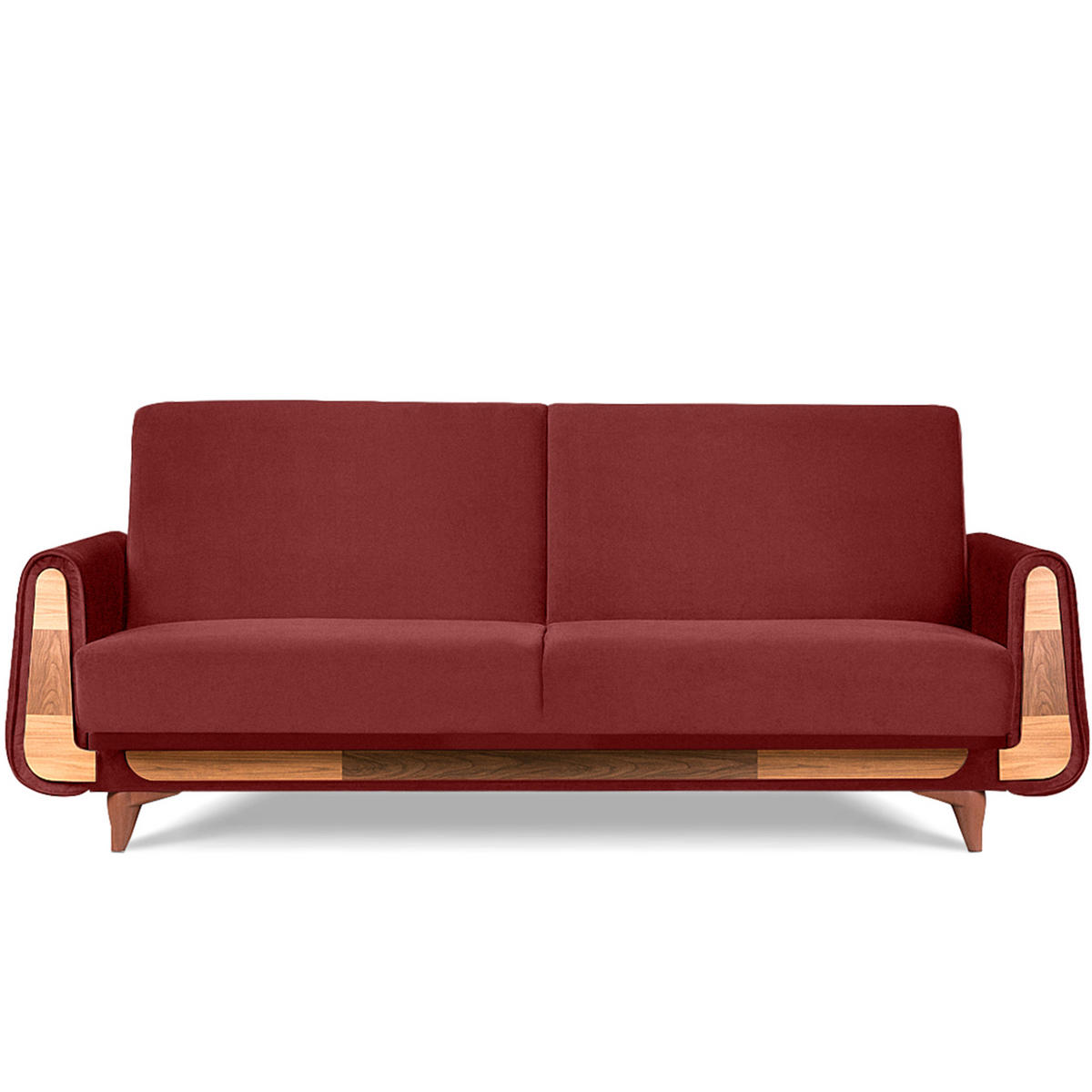 3-SITZER-SCHLAFSOFA GUSTAVO mit Armlehnen, rot - Dunkelbraun/Braun, Holz/Holzwerkstoff (230/98/98cm) - KONSIMO®