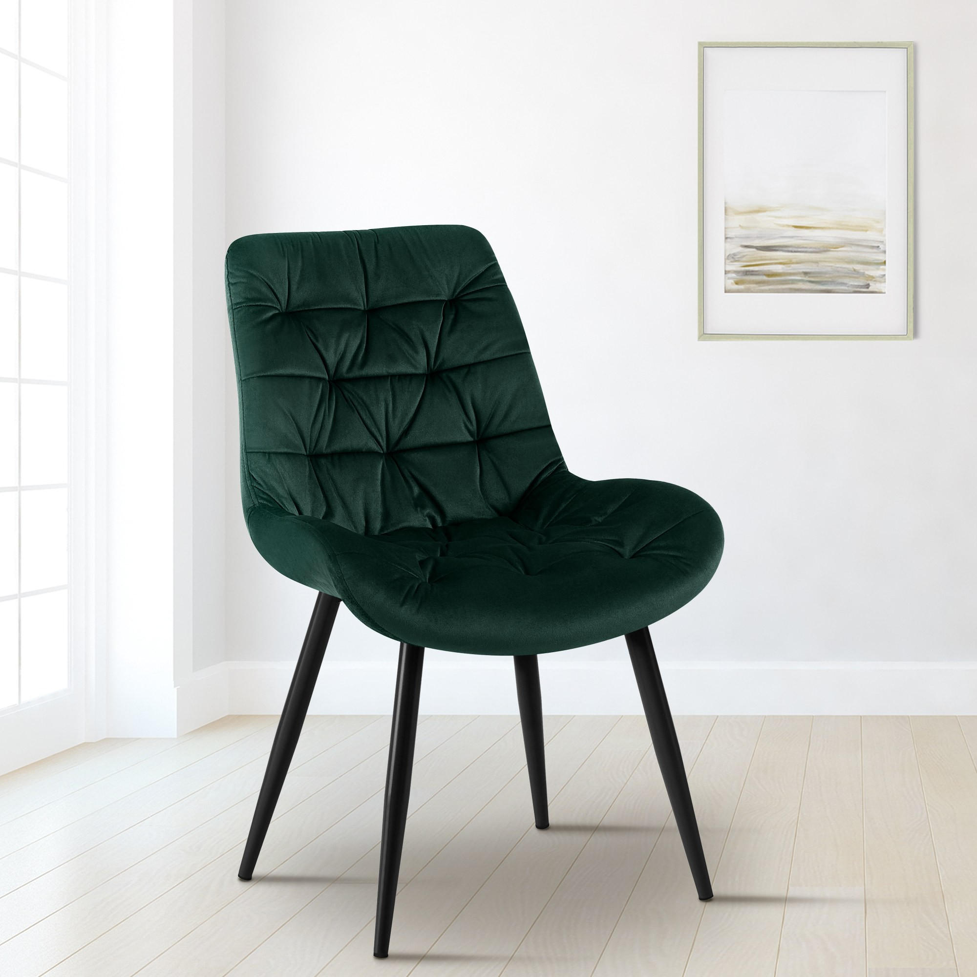 ESSZIMMERSTUHL Samt grün - Schwarz/Grün, Textil/Metall (56/85/63cm) - CLP