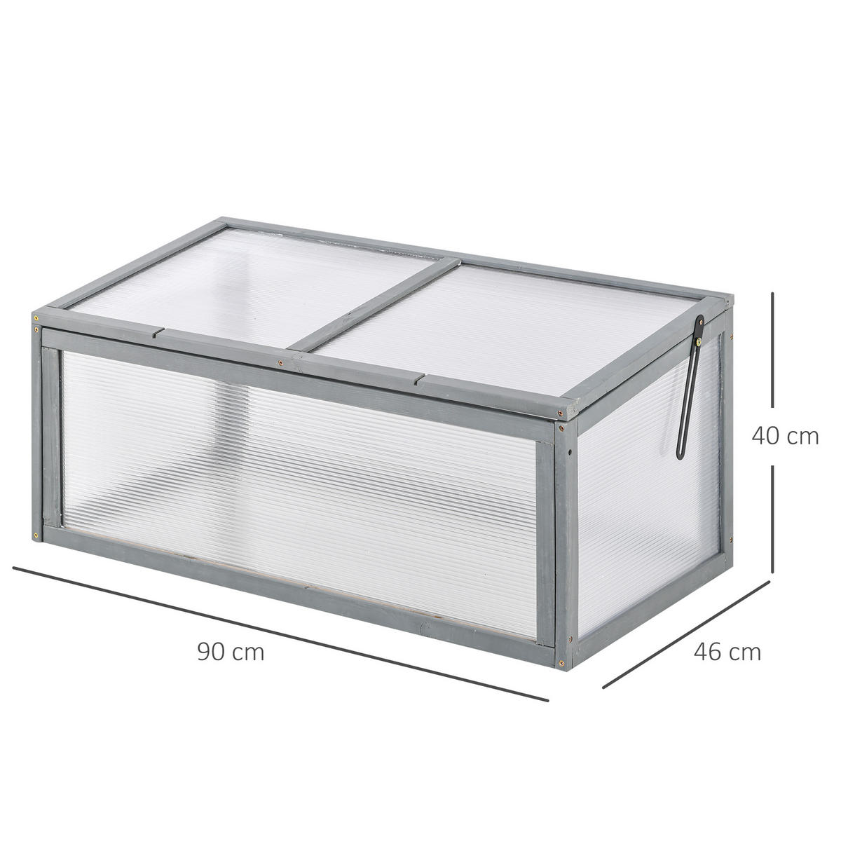 FRÜHBEET Gewächshaus mit Abdeckung, wetterfest, aus Holz und Polycarbonat, Grau - Grau, Holz/Kunststoff (46/40/90cm) - Outsunny
