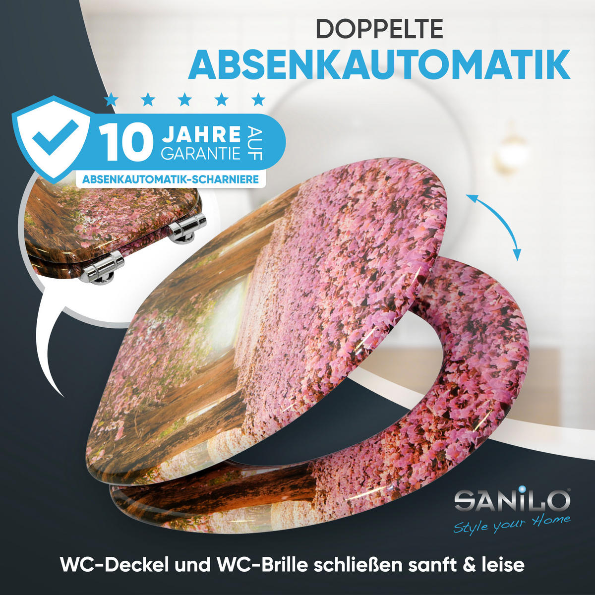WC-SITZ mit Absenkautomatik Romantik - Pink, Holzwerkstoff (38/6/47cm) - Sanilo