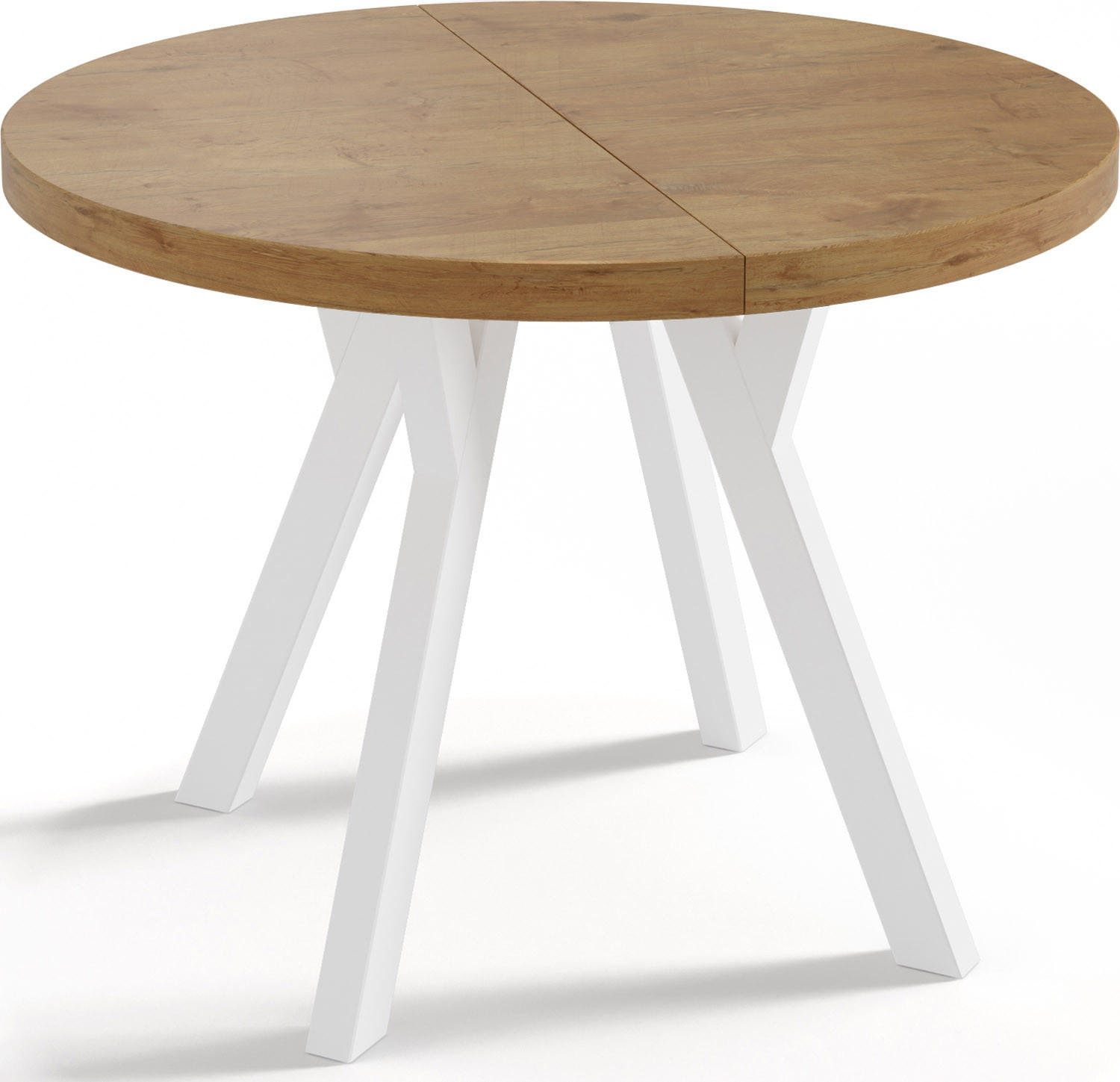 ESSTISCH Twixy runder ausziehbarer, Lancelot Eiche 100-150/100/76 cm - Eichefarben/Weiß, Holz/Holzwerkstoff (100/100/76cm) - WFL GROUP