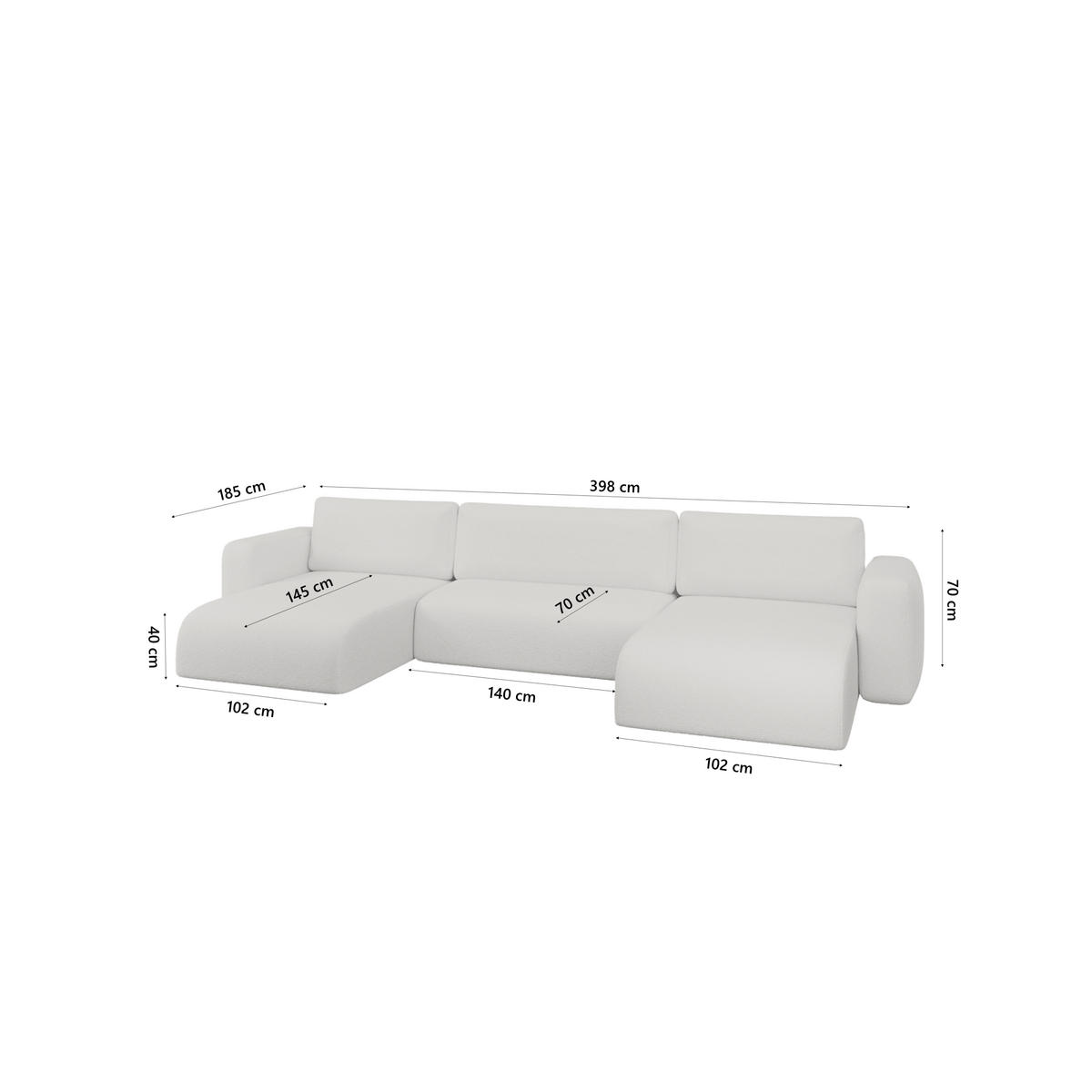 WOHNLANDSCHAFT TALW U mit Schlaffunktion, Hellgrau - Hellgrau, Textil (398/185cm) - Fedve