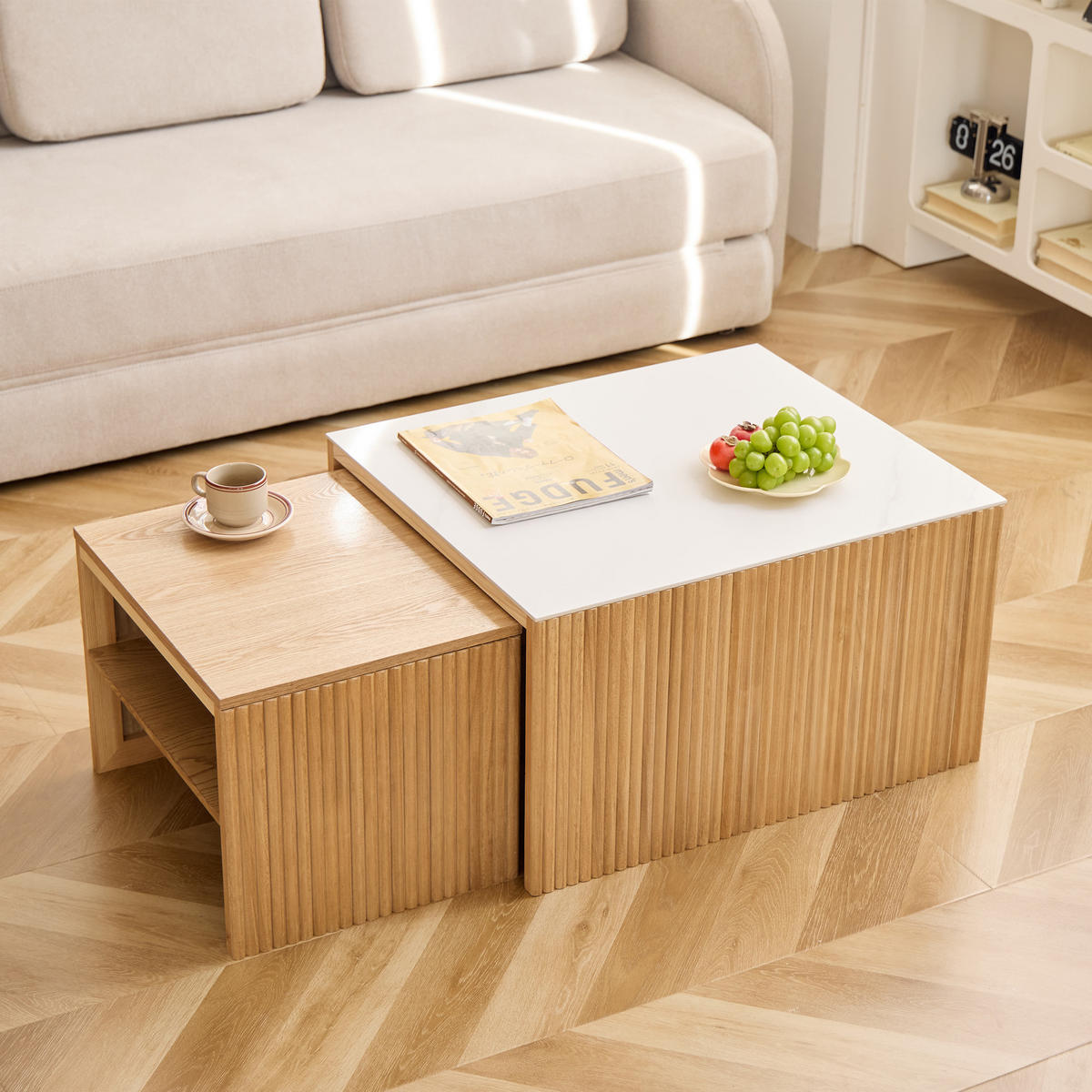 COUCHTISCH (2er Set) Rechteckig Braun 50 x 39 x 36 cm / 70 x 60 x 40 cm - Braun, Holz (60/70/40cm) - Nordlys