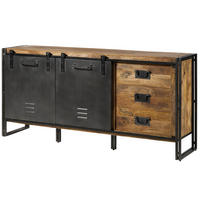 SIDEBOARD Mango 195x45x90 natur lackiert / Metall grau BLACKBURN #307 - Braun, Holz (195/90/45cm) - Massivmoebel24