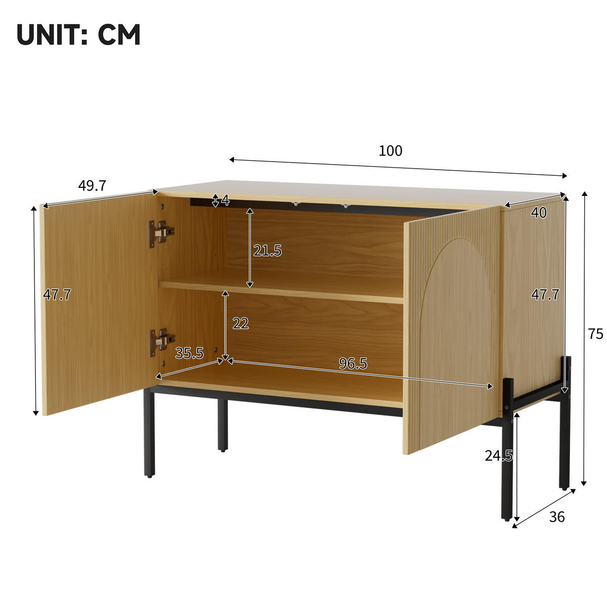 SIDEBOARD in Natur 100x40x75 cm mit 2 Türen und Metallbeinen - Naturfarben, Holzwerkstoff (40/75/100cm) - IVMEU
