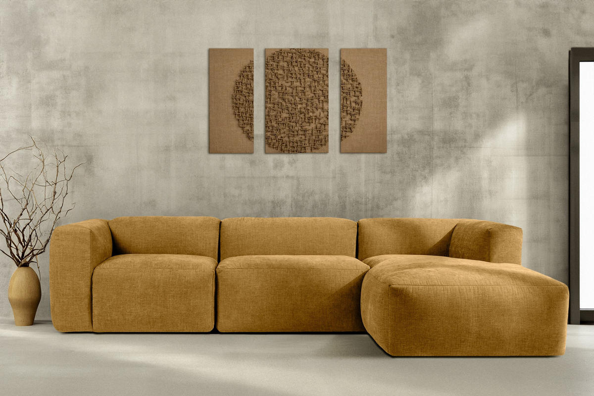 ECKMODULSOFA-RECHTS BUFFO mit extrem weicher und bequemer Sitzfläche, Gewebestoff, Honig - Gelb, Textil (297/180cm) - KONSIMO®