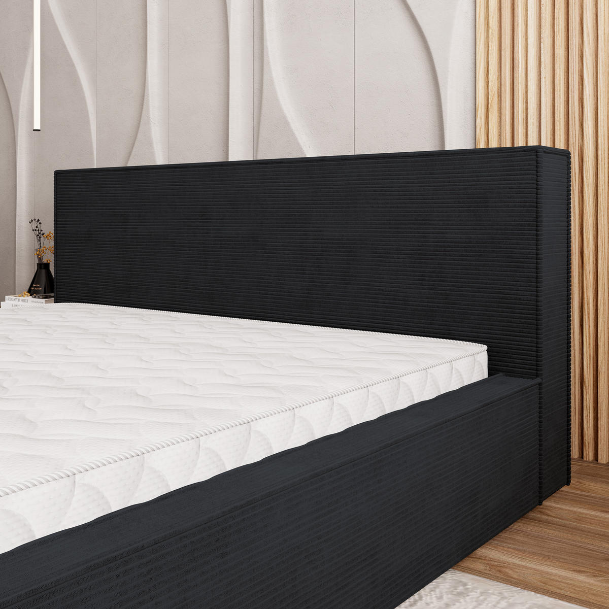 POLSTERBETT CELORA 160x200 cm mit Bettkästen - Schwarz - Schwarz, Holz (160/200cm) - MASSENO