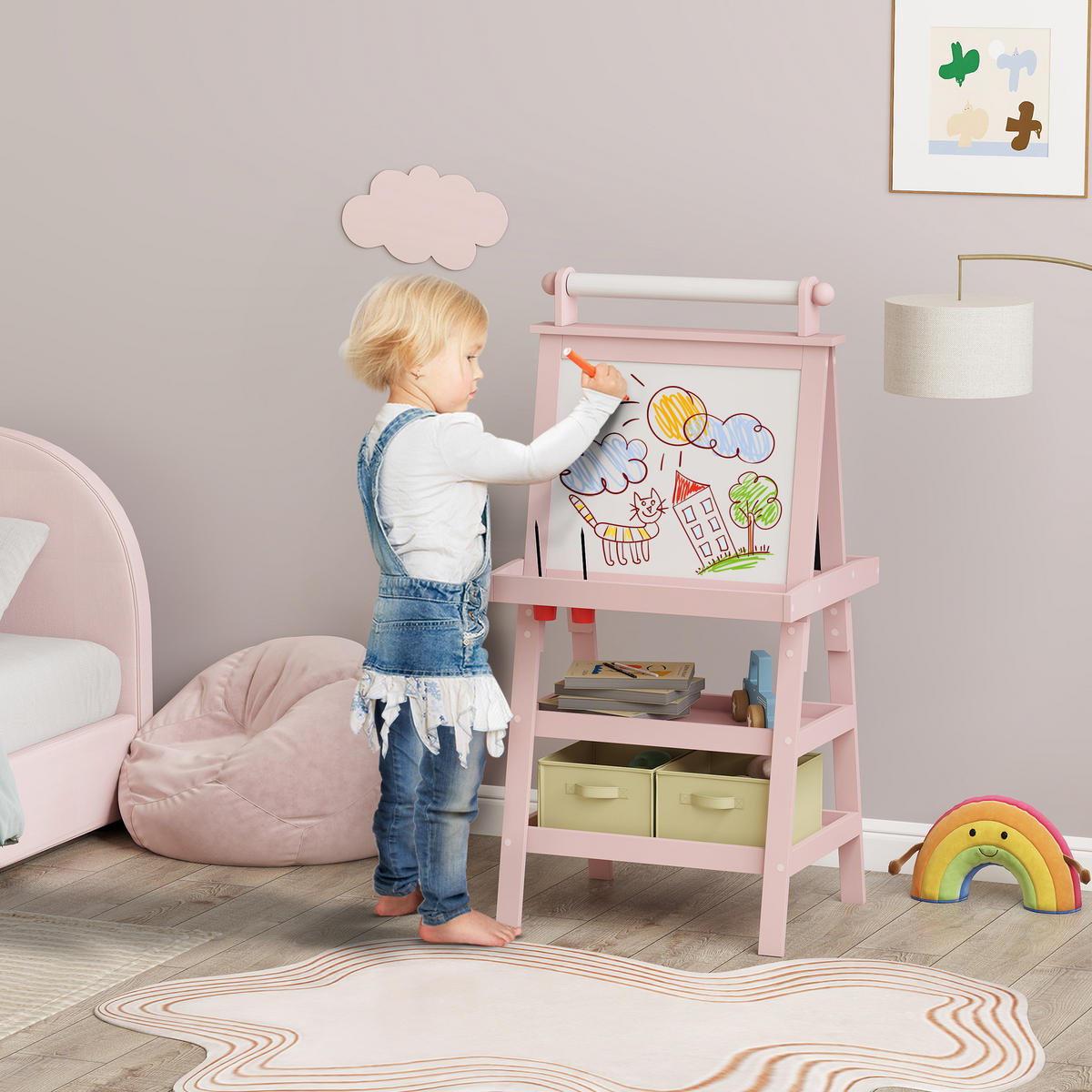 MALTAFEL DE-18198 3-in-1 mit Magnet- & Kreidetafel Rosa - Pink, Holzwerkstoff (48/118/59cm) - ComfortXL